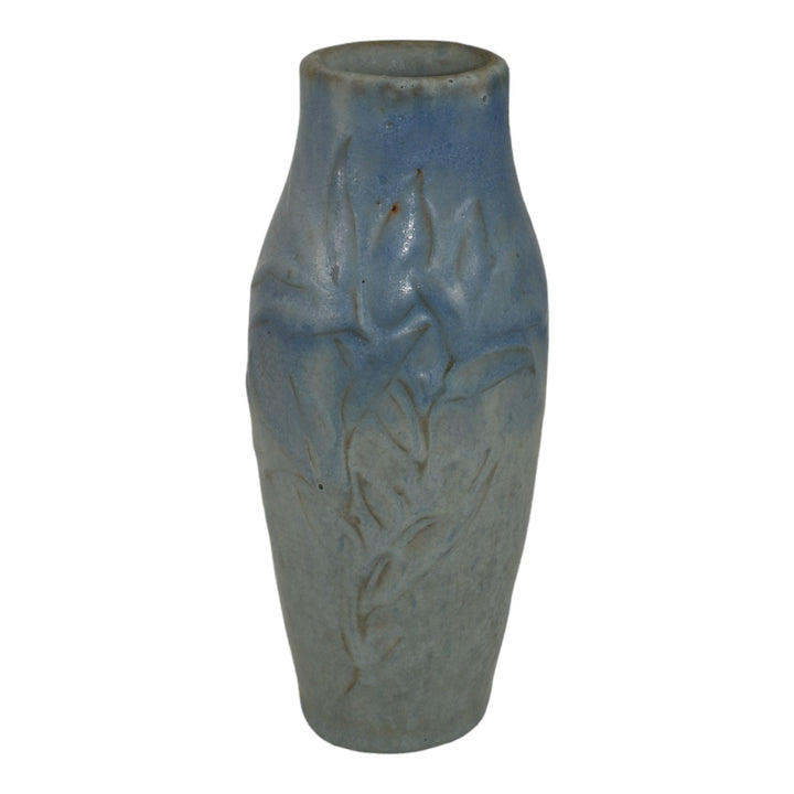 Arequipa California Arts And Crafts Pottery Mottled Blue Leaves Ceramic Vase