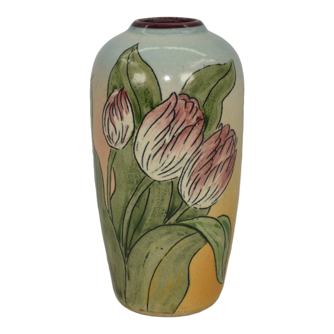 Santa Barbara Ceramic Design 1980 Art Pottery Hand Painted Tulip Vase Dhyansky - Just Art Pottery