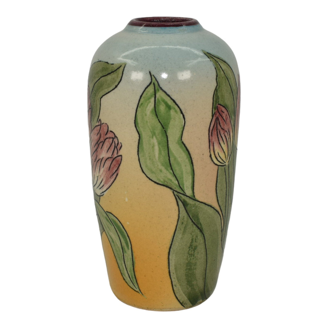 Santa Barbara Ceramic Design 1980 Art Pottery Hand Painted Tulip Vase Dhyansky - Just Art Pottery