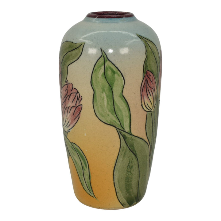 Santa Barbara Ceramic Design 1980 Art Pottery Hand Painted Tulip Vase Dhyansky
