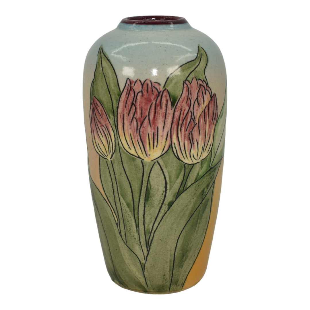 Santa Barbara Ceramic Design 1980 Art Pottery Hand Painted Tulip Vase Dhyansky - Just Art Pottery