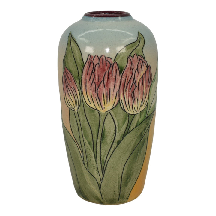 Santa Barbara Ceramic Design 1980 Art Pottery Hand Painted Tulip Vase Dhyansky - Just Art Pottery