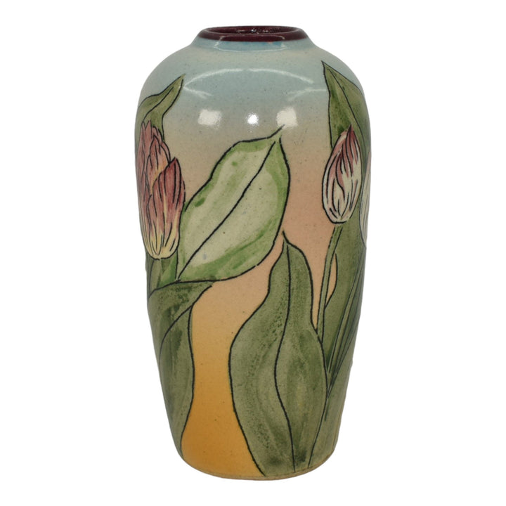 Santa Barbara Ceramic Design 1980 Art Pottery Hand Painted Tulip Vase Dhyansky