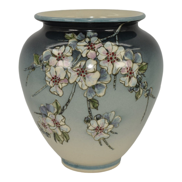 Santa Barbara Ceramic Design 1984 Pottery Hand Painted Floral Blue Vase Ba Han - Just Art Pottery