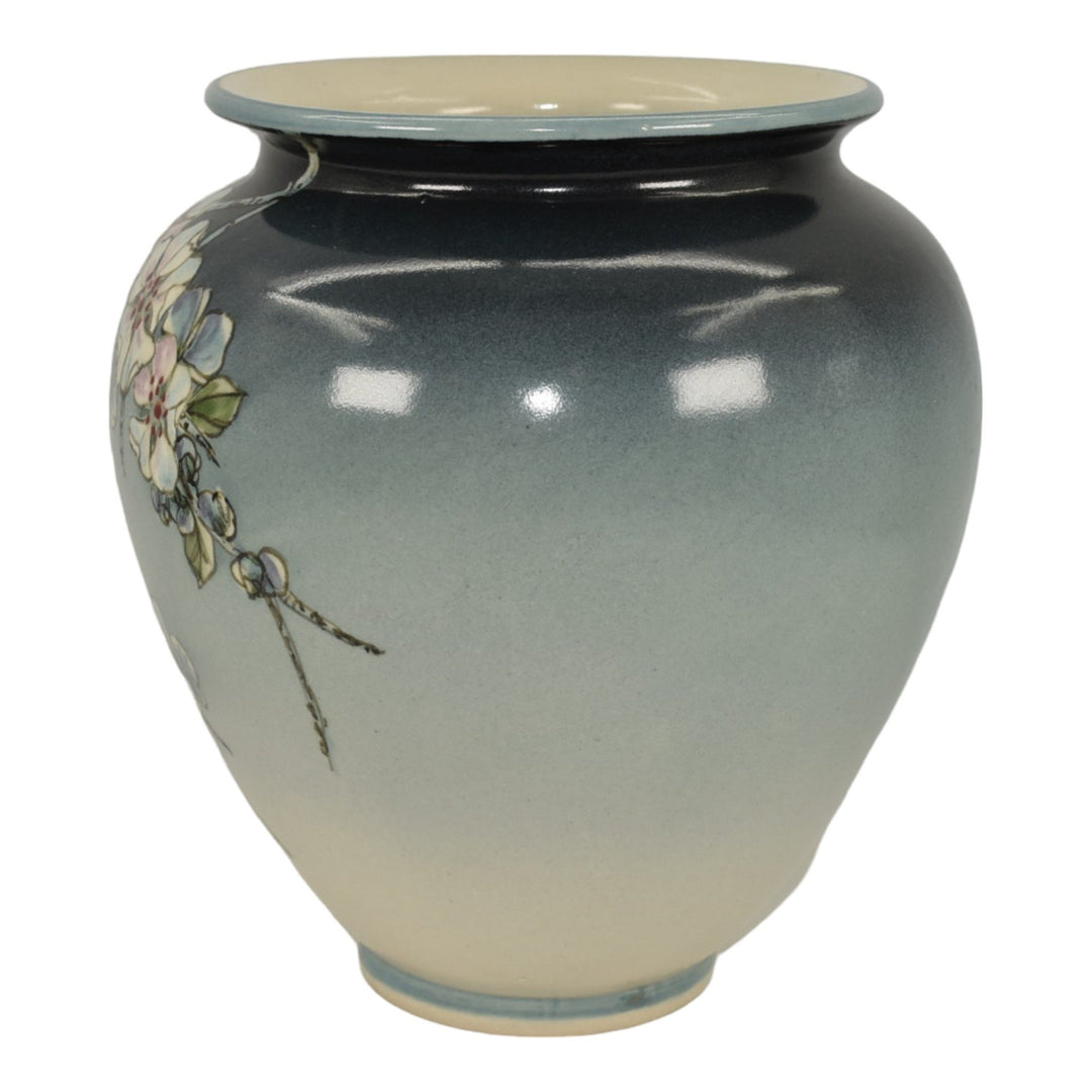 Santa Barbara Ceramic Design 1984 Pottery Hand Painted Floral Blue Vase Ba Han - Just Art Pottery