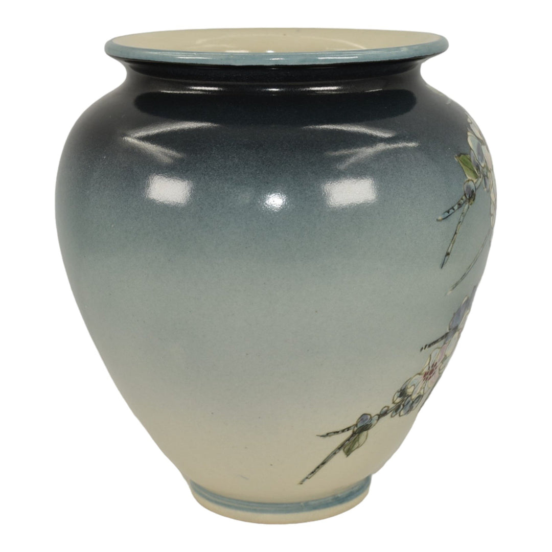 Santa Barbara Ceramic Design 1984 Pottery Hand Painted Floral Blue Vase Ba Han - Just Art Pottery