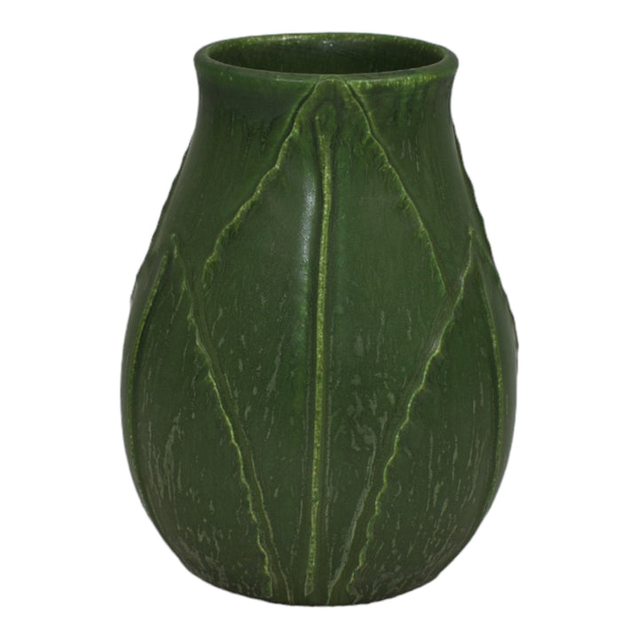 Ephraim Faience Year Hand Made Pottery Green Plum Leaf Ceramic Vase 362