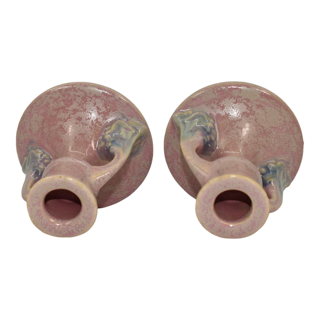 Roseville Tuscany Pink 1927 Vintage Art Deco Pottery Candle Holders 1066-3