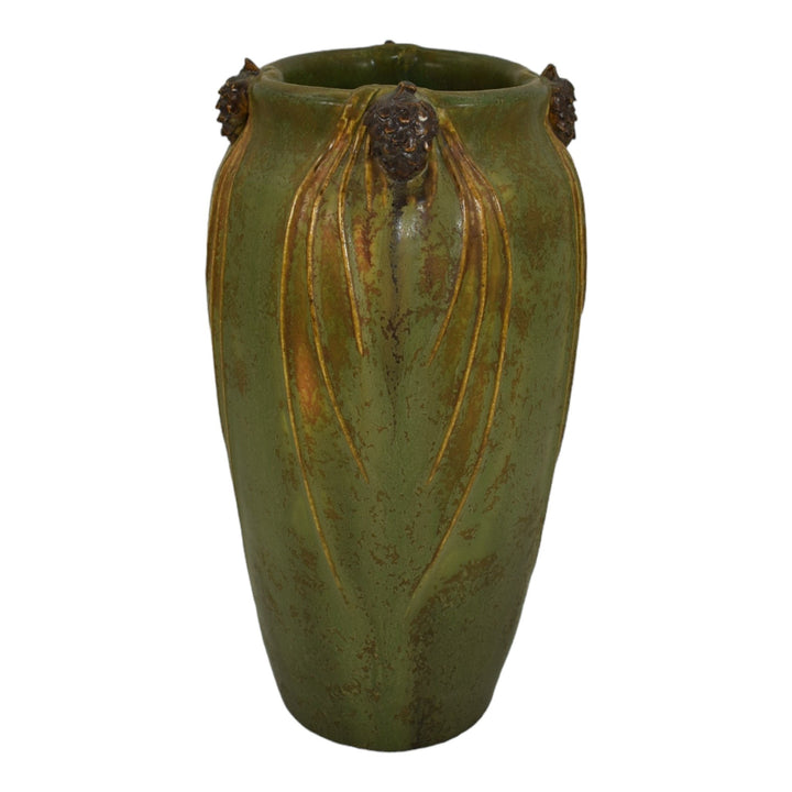 Ephraim Faience 2011 Hand Made Pottery Matte Green Pine Quartet Ceramic Vase E20