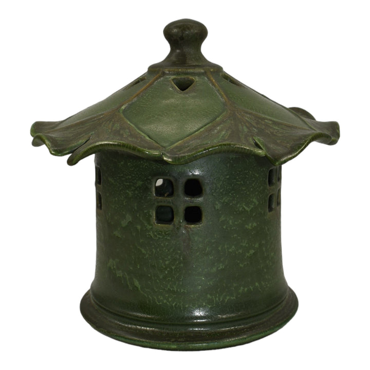 Ephraim Faience 2007 Hand Made Pottery Matte Green Ginkgo Ceramic Lantern A25