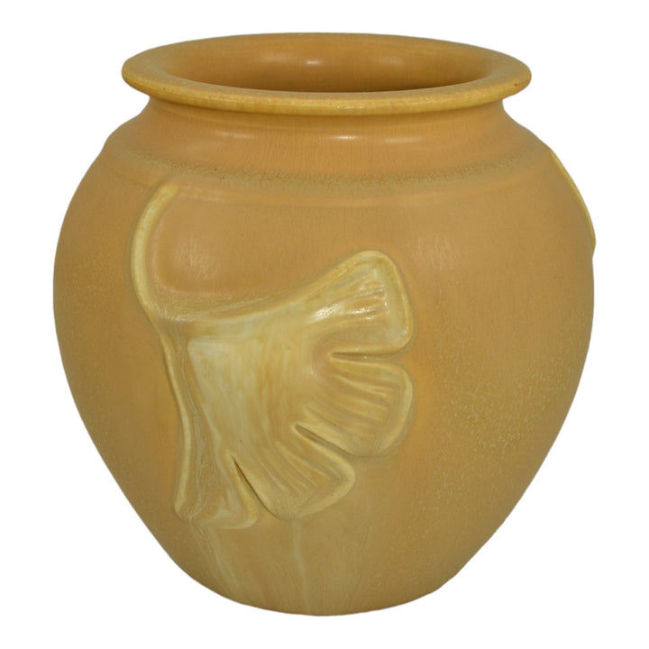Ephraim Faience 2004 Hand Made Pottery Yellow Falling Gingko Ceramic Vase 244