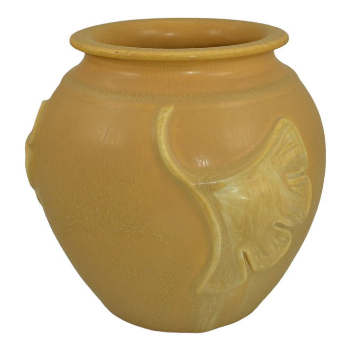Ephraim Faience 2004 Hand Made Pottery Yellow Falling Gingko Ceramic Vase 244