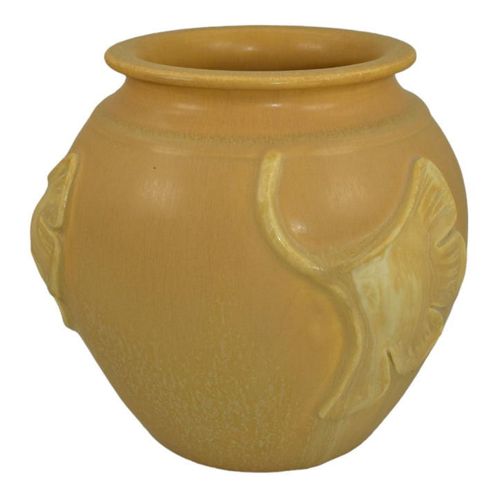 Ephraim Faience 2004 Hand Made Pottery Yellow Falling Gingko Ceramic Vase 244
