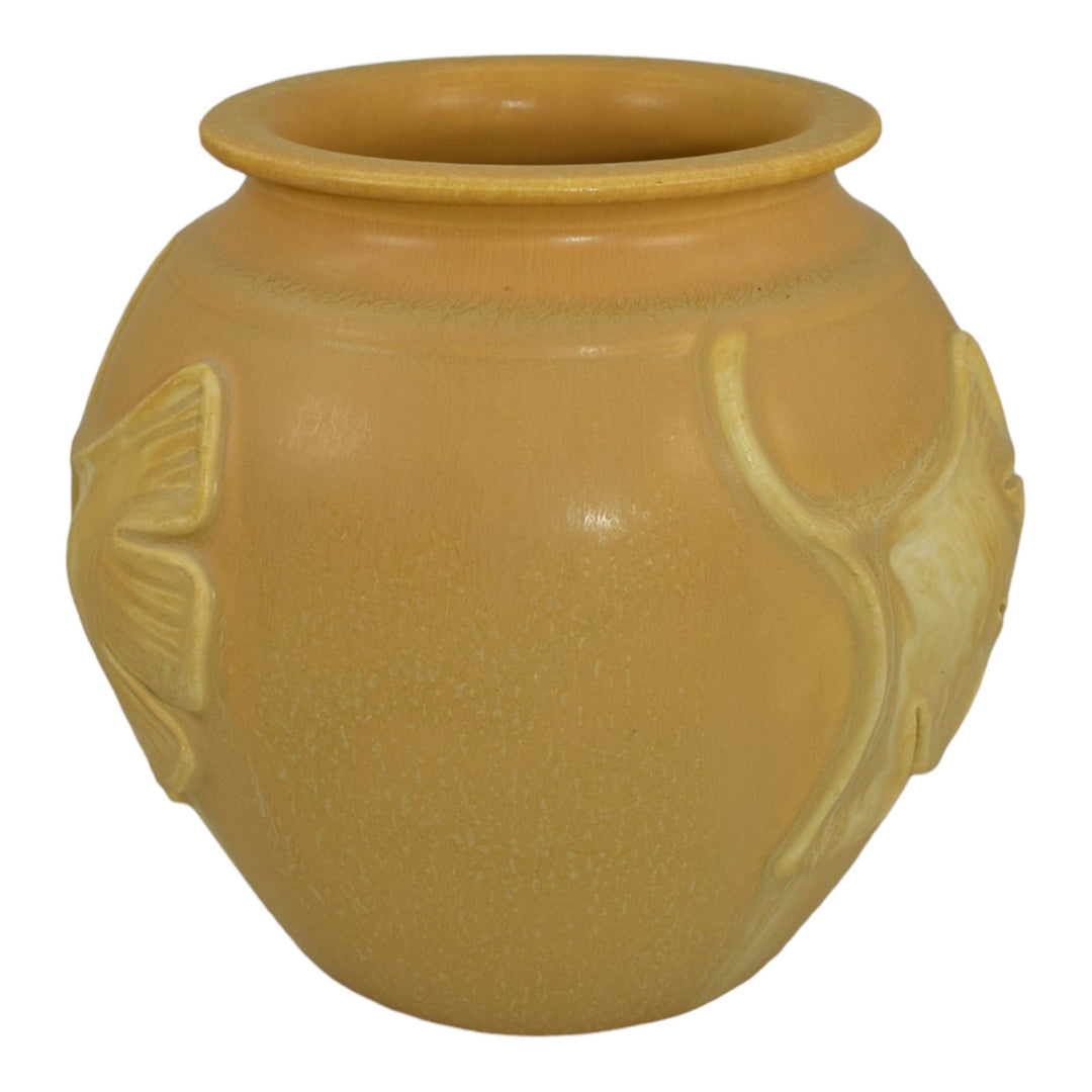 Ephraim Faience 2004 Hand Made Pottery Yellow Falling Gingko Ceramic Vase 244