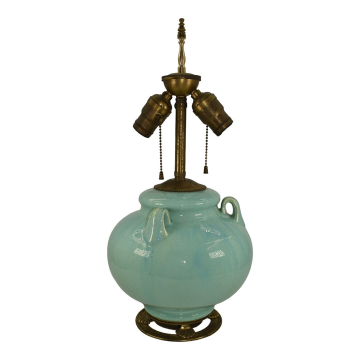 Fulper Arts And Crafts Pottery Crystalline Blue Green Ceramic Factory Lamp