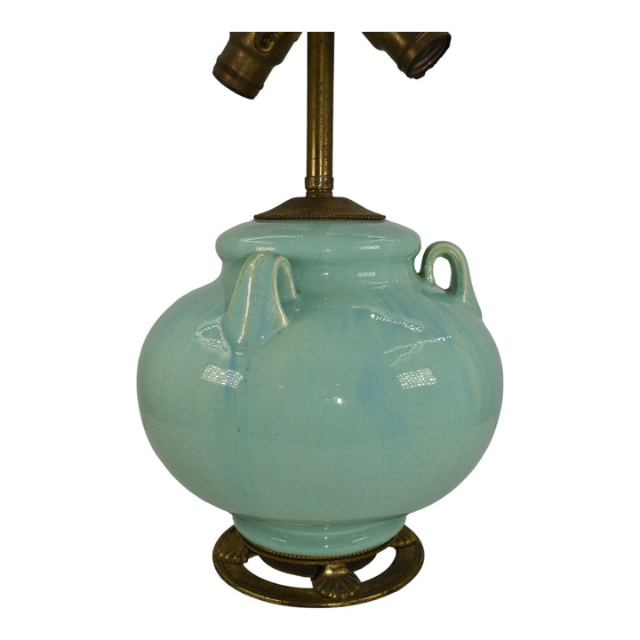 Fulper Arts And Crafts Pottery Crystalline Blue Green Ceramic Factory Lamp