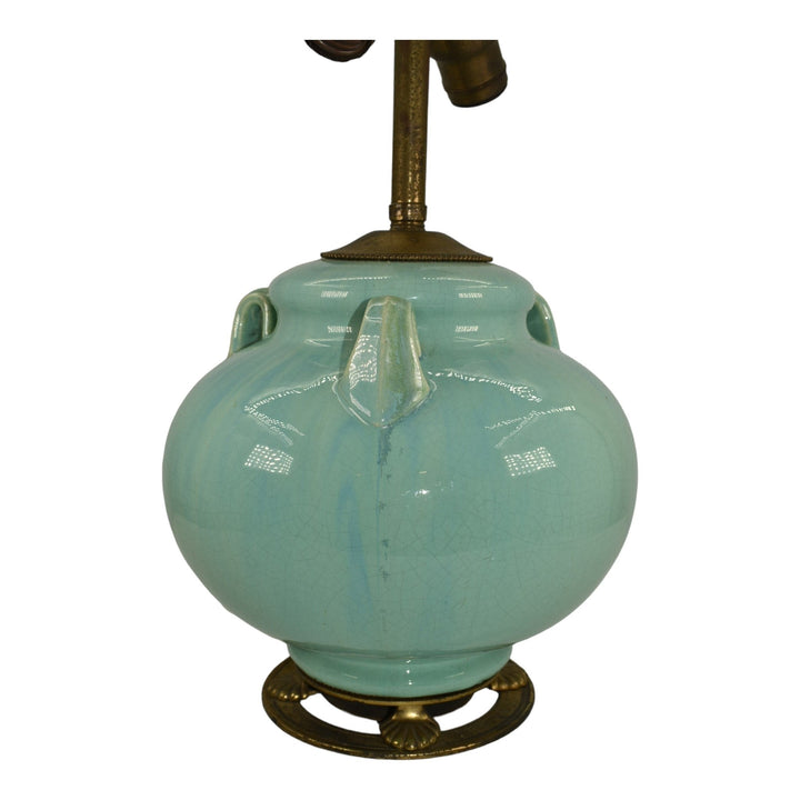 Fulper Arts And Crafts Pottery Crystalline Blue Green Ceramic Factory Lamp