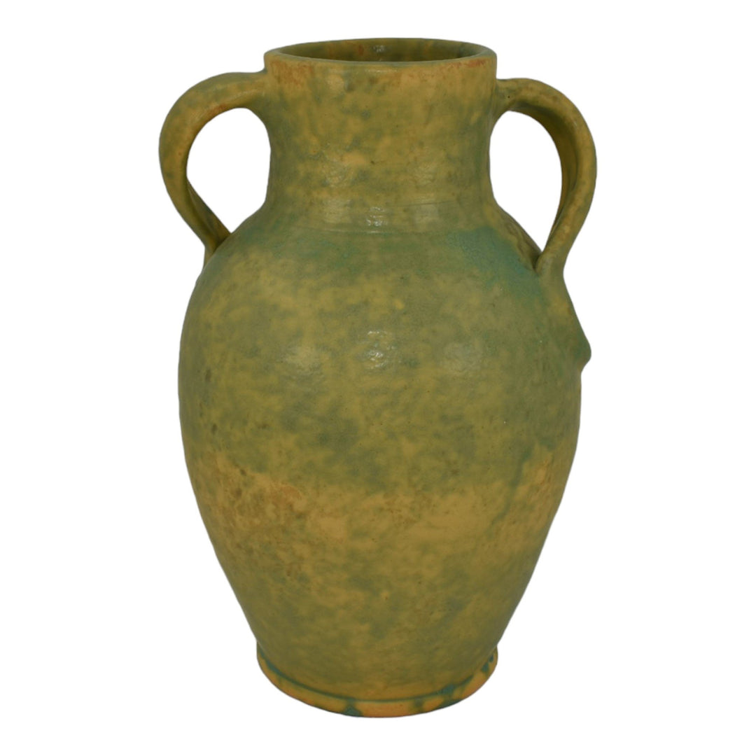 Weller Art Pottery Hand Thrown Green Glaze Variant Twisted Handle Ceramic Vase - Just Art Pottery