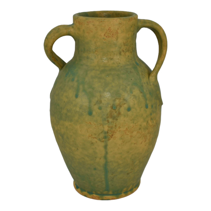 Weller Art Pottery Hand Thrown Green Glaze Variant Twisted Handle Ceramic Vase - Just Art Pottery