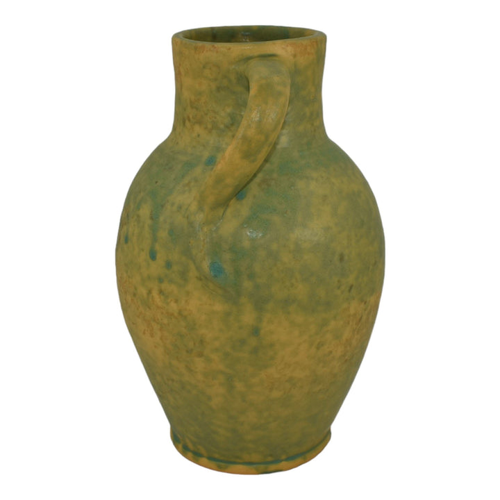 Weller Art Pottery Hand Thrown Green Glaze Variant Twisted Handle Ceramic Vase - Just Art Pottery