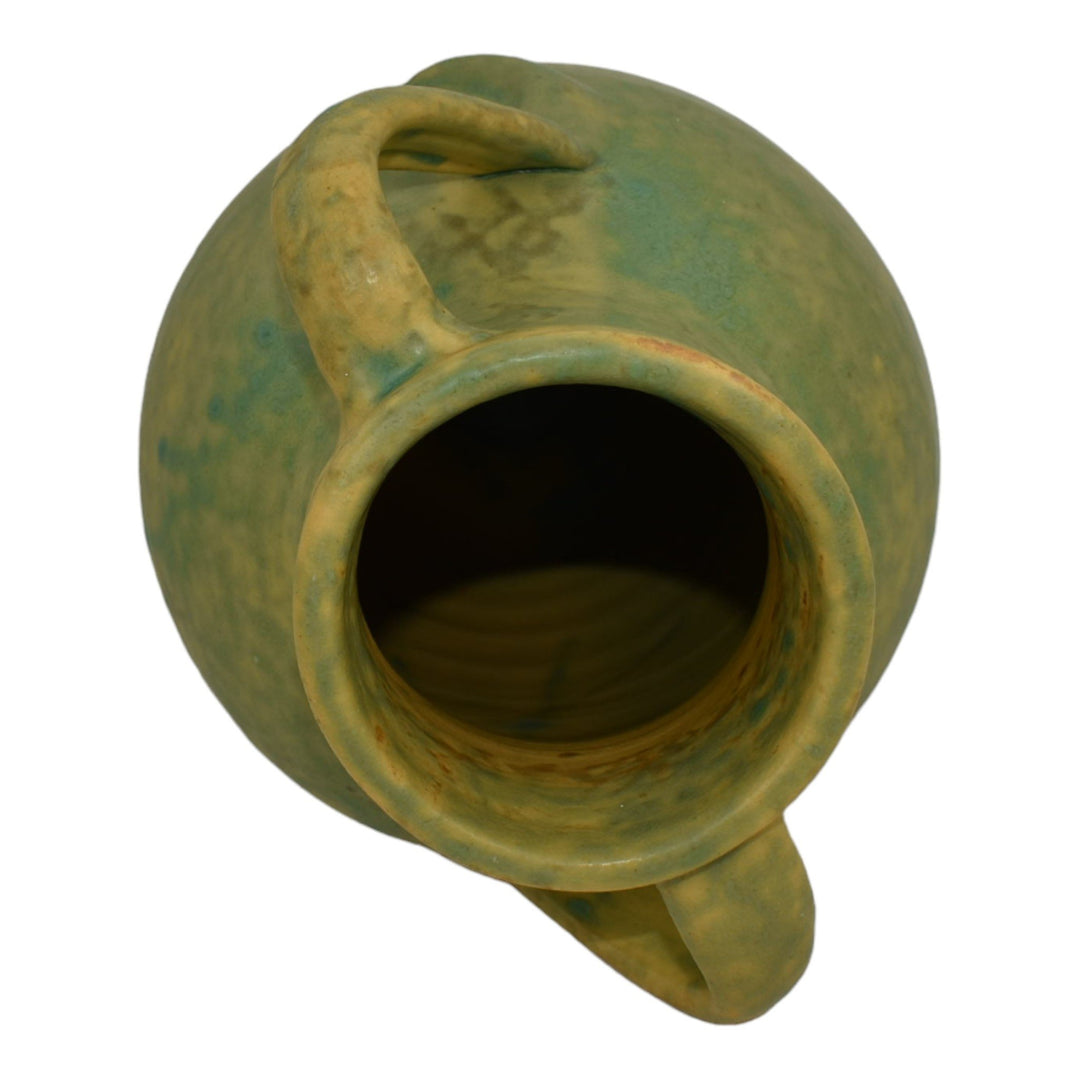 Weller Art Pottery Hand Thrown Green Glaze Variant Twisted Handle Ceramic Vase - Just Art Pottery