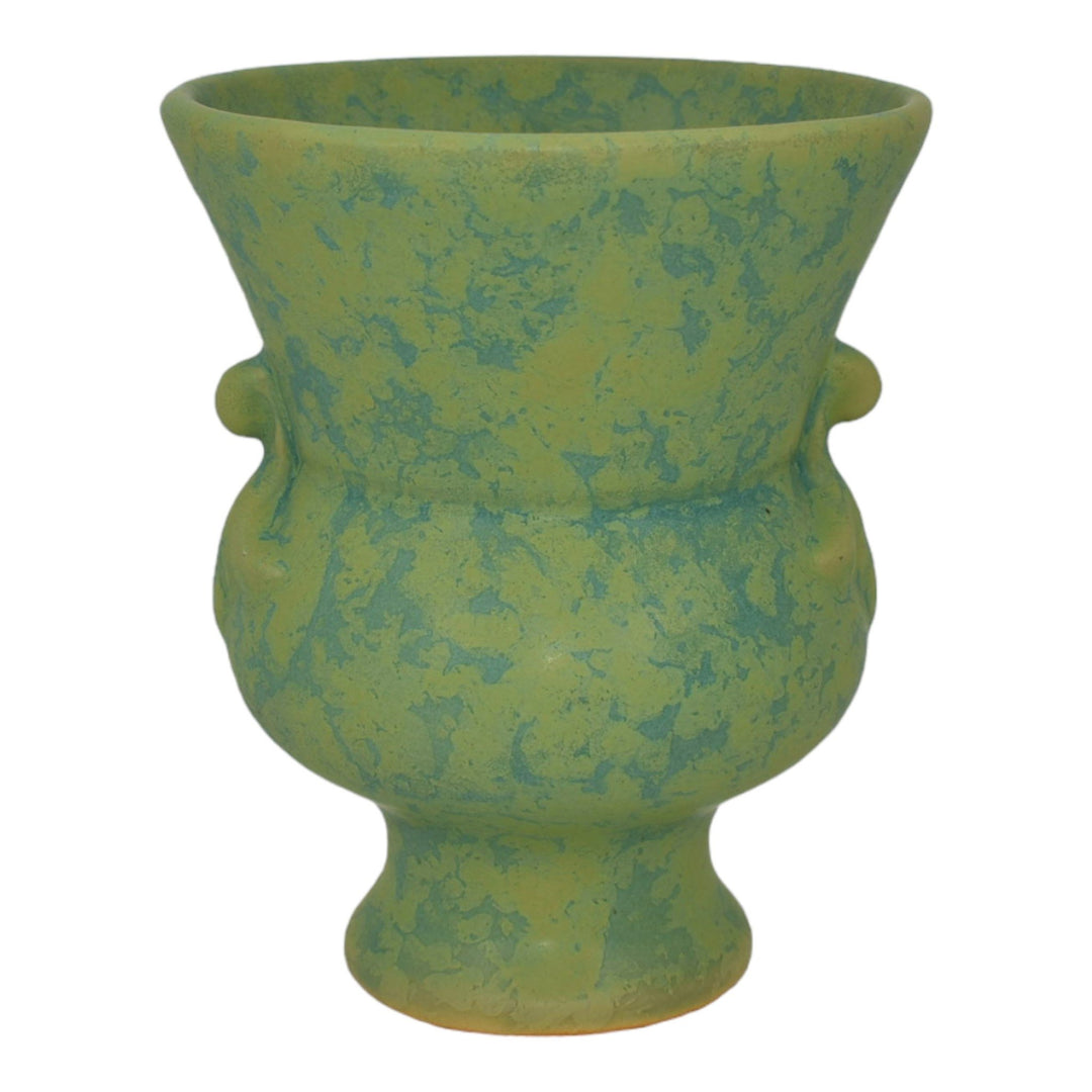 Weller 1930s Vintage Art Deco Pottery Mottled Matte Green Ceramic Vase - Just Art Pottery