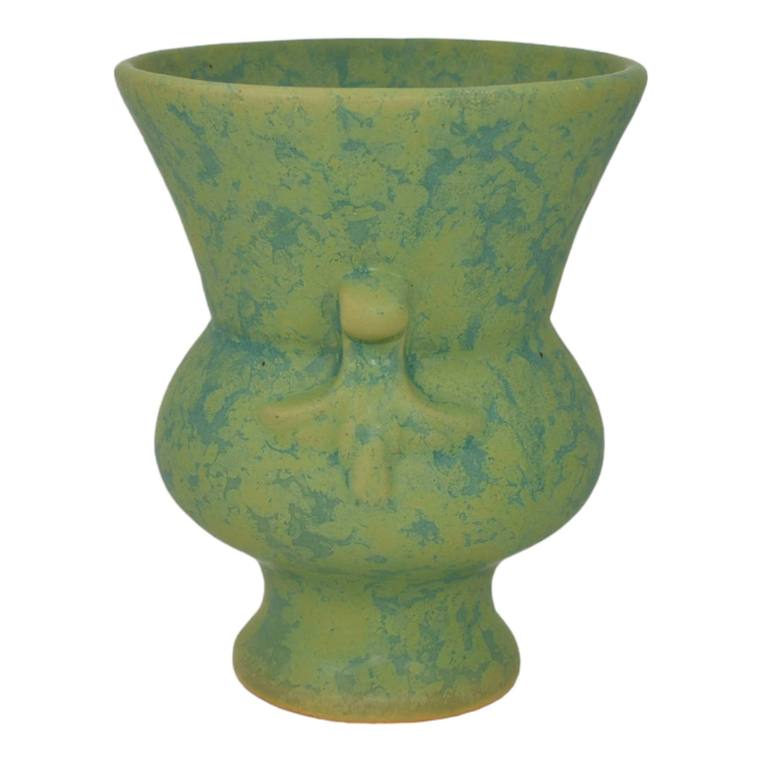 Weller 1930s Vintage Art Deco Pottery Mottled Matte Green Ceramic Vase - Just Art Pottery