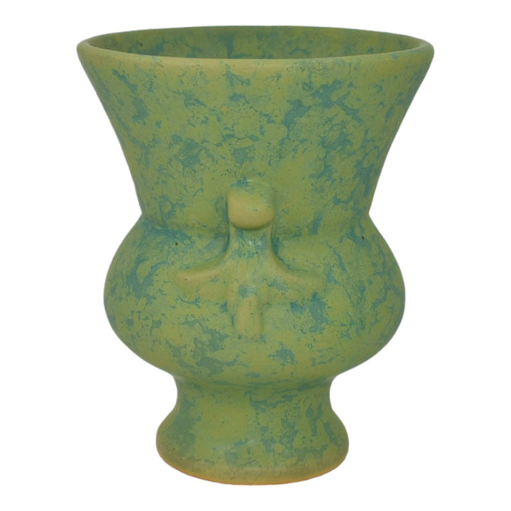 Weller 1930s Vintage Art Deco Pottery Mottled Matte Green Ceramic Vase - Just Art Pottery