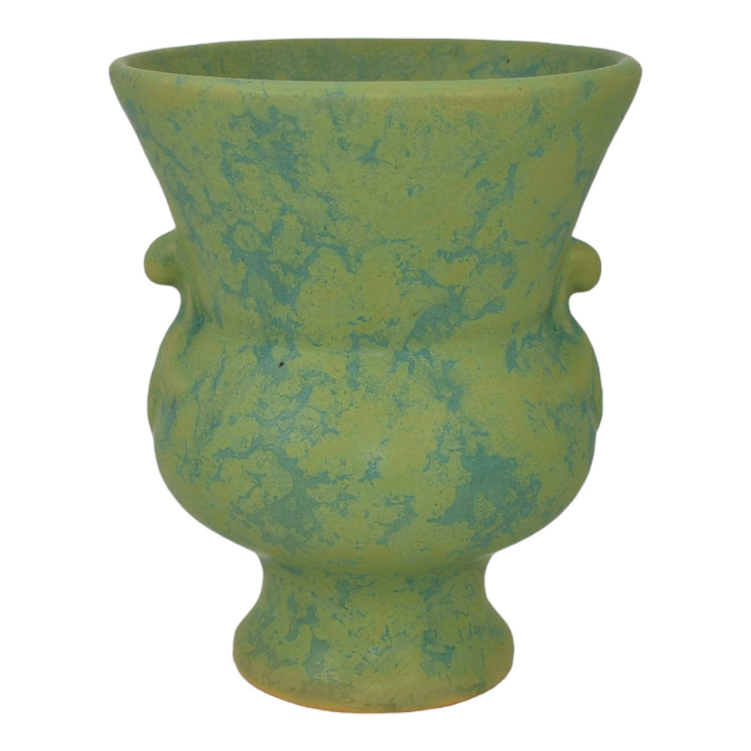 Weller 1930s Vintage Art Deco Pottery Mottled Matte Green Ceramic Vase - Just Art Pottery