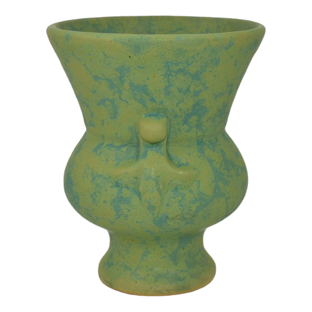 Weller 1930s Vintage Art Deco Pottery Mottled Matte Green Ceramic Vase - Just Art Pottery
