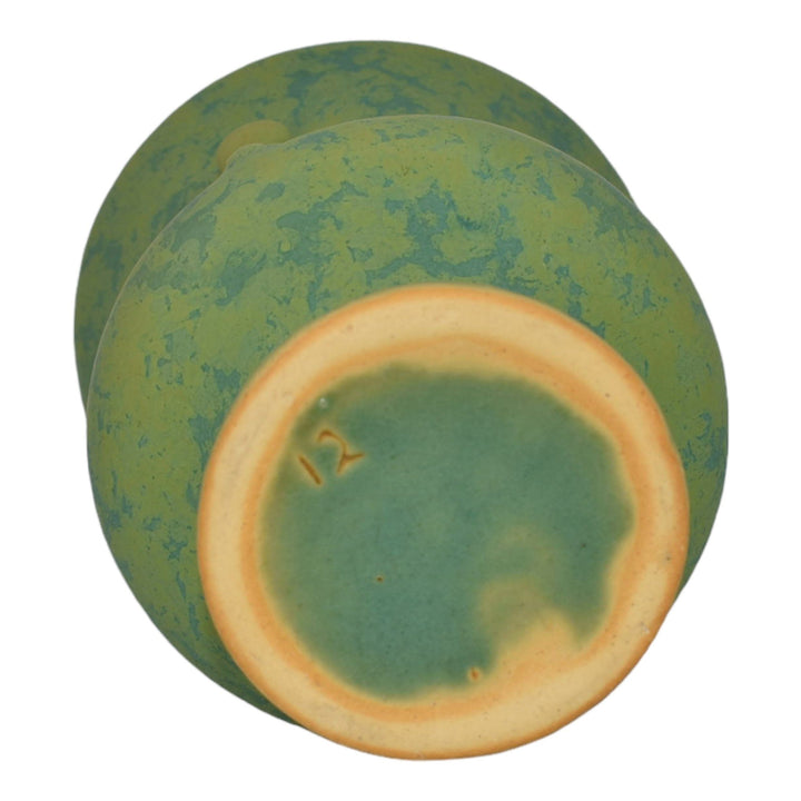 Weller 1930s Vintage Art Deco Pottery Mottled Matte Green Ceramic Vase - Just Art Pottery