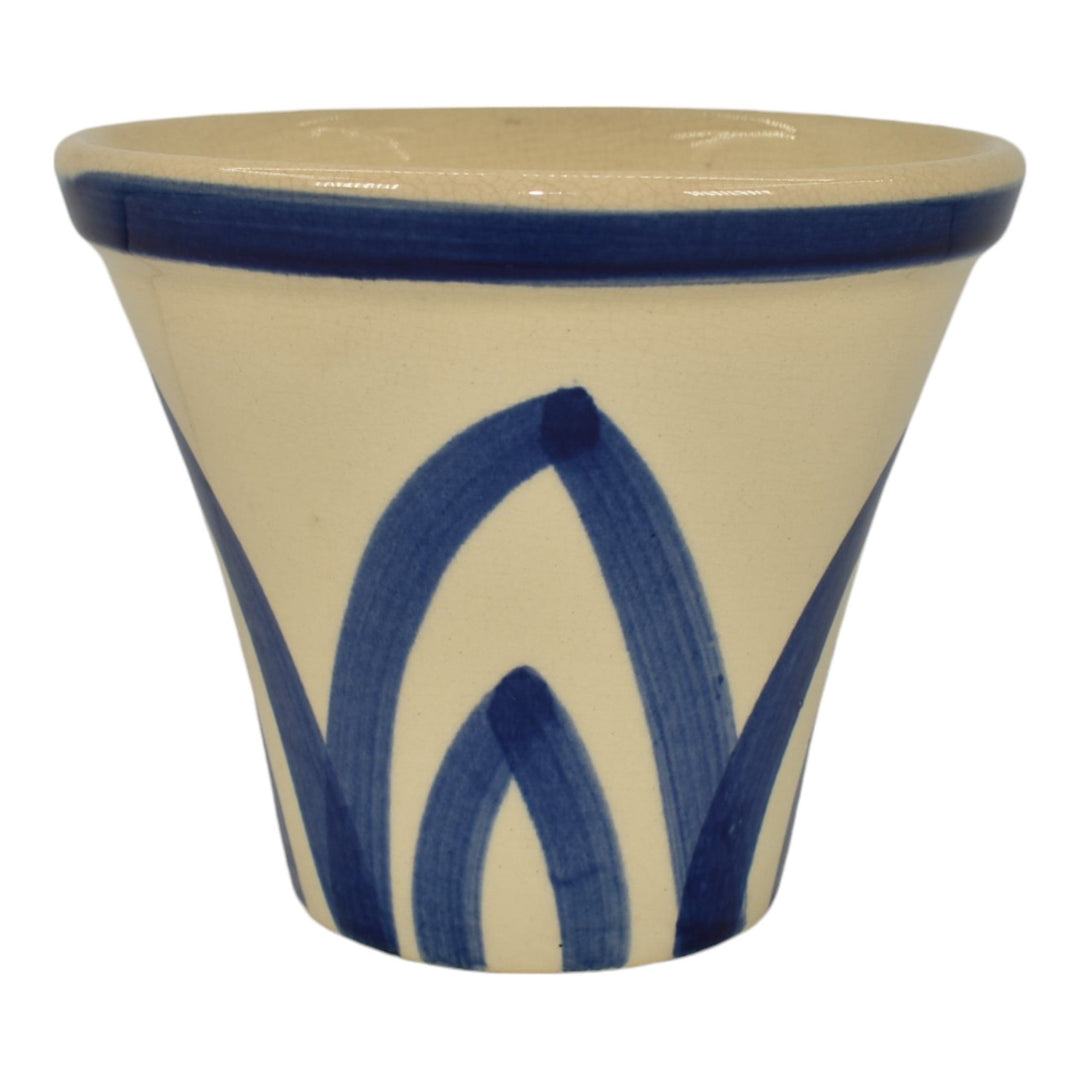 Weller 1940s Art Deco Pottery White Blue Hand Painted Large Planter Flower Pot - Just Art Pottery