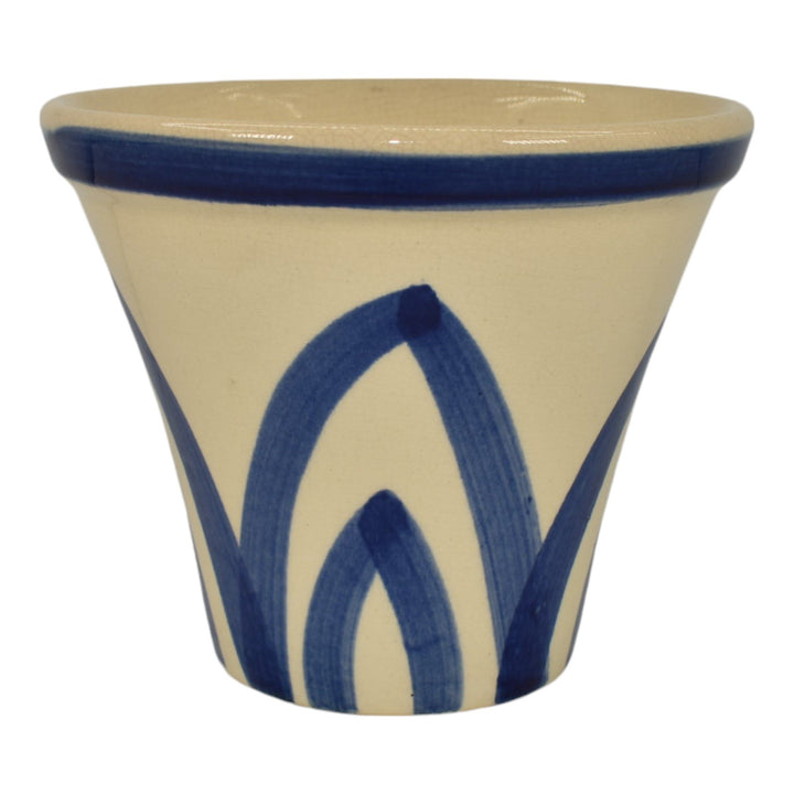 Weller 1940s Art Deco Pottery White Blue Hand Painted Large Planter Flower Pot - Just Art Pottery