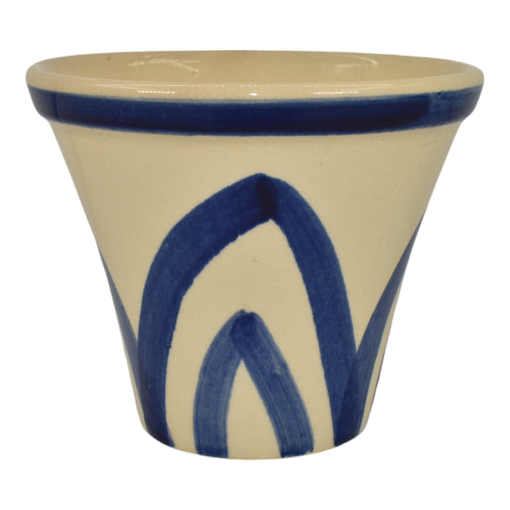 Weller 1940s Art Deco Pottery White Blue Hand Painted Large Planter Flower Pot - Just Art Pottery