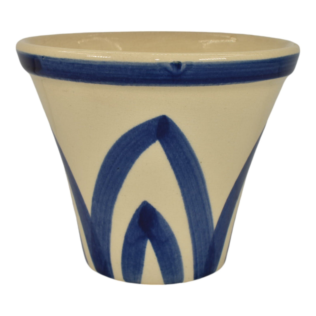 Weller 1940s Art Deco Pottery White Blue Hand Painted Large Planter Flower Pot - Just Art Pottery