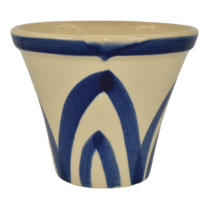 Weller 1940s Art Deco Pottery White Blue Hand Painted Large Planter Flower Pot - Just Art Pottery