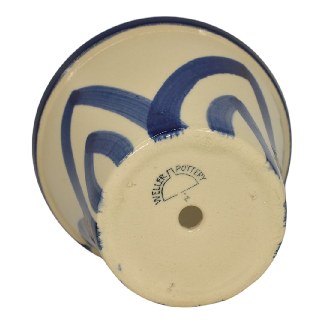 Weller 1940s Art Deco Pottery White Blue Hand Painted Large Planter Flower Pot - Just Art Pottery