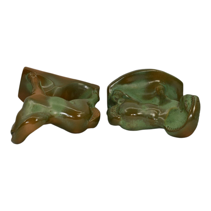 Frankoma Early 1940s Art Pottery Prairie Green Charger Horse Bookends 420 - Just Art Pottery