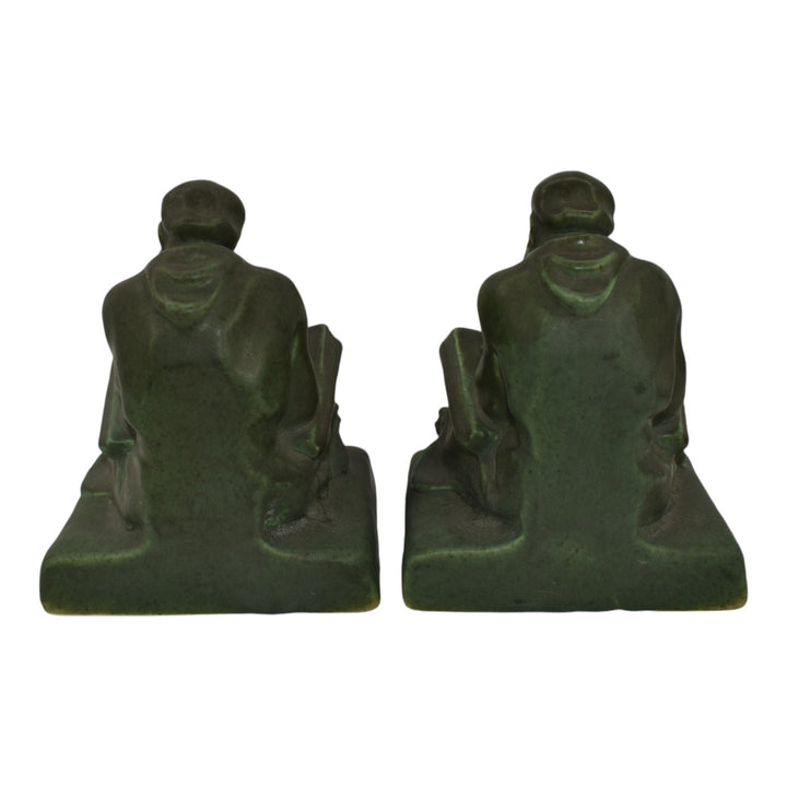 Cowan 1920s Vintage Art Pottery Matte Green Monk Man Ceramic Bookends 522