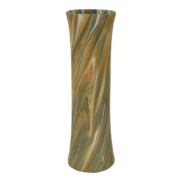 Weller Marbleized 1914 Vintage Art Pottery Brown Blue Swirl Glaze Ceramic Vase