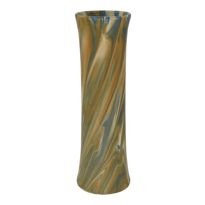 Weller Marbleized 1914 Vintage Art Pottery Brown Blue Swirl Glaze Ceramic Vase