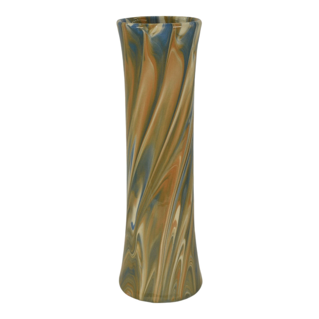 Weller Marbleized 1914 Vintage Art Pottery Brown Blue Swirl Glaze Ceramic Vase