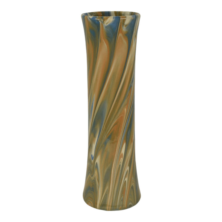Weller Marbleized 1914 Vintage Art Pottery Brown Blue Swirl Glaze Ceramic Vase