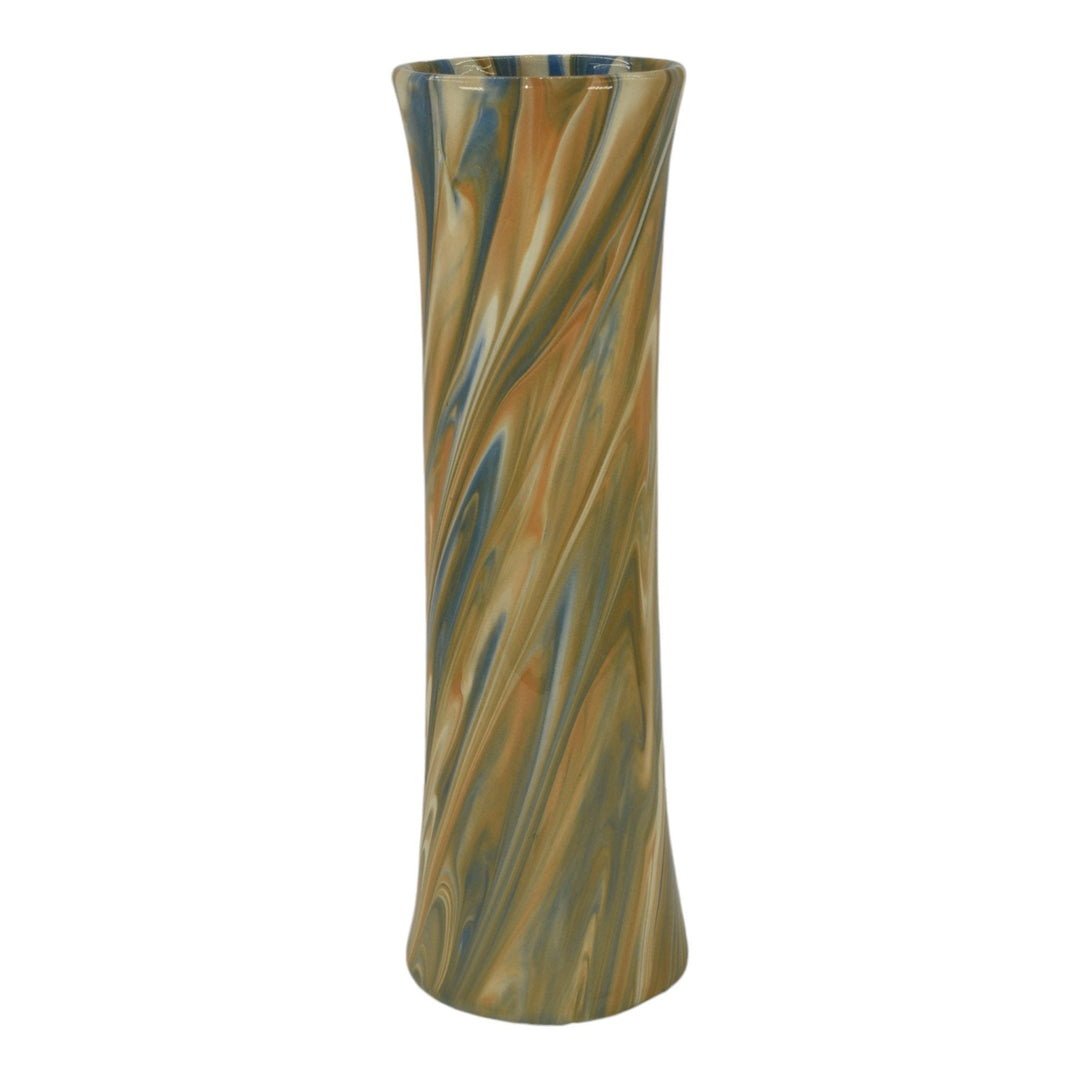 Weller Marbleized 1914 Vintage Art Pottery Brown Blue Swirl Glaze Ceramic Vase