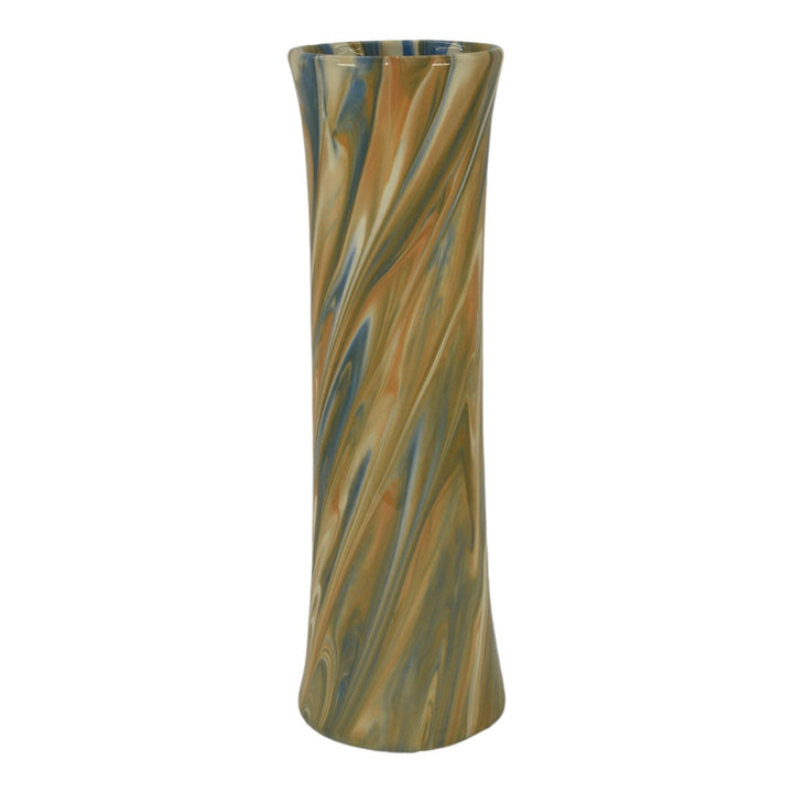 Weller Marbleized 1914 Vintage Art Pottery Brown Blue Swirl Glaze Ceramic Vase