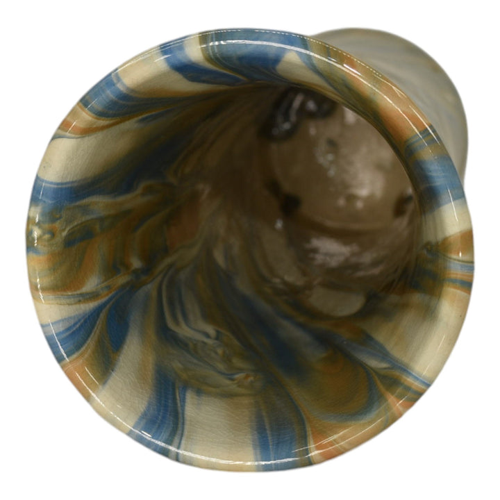 Weller Marbleized 1914 Vintage Art Pottery Brown Blue Swirl Glaze Ceramic Vase