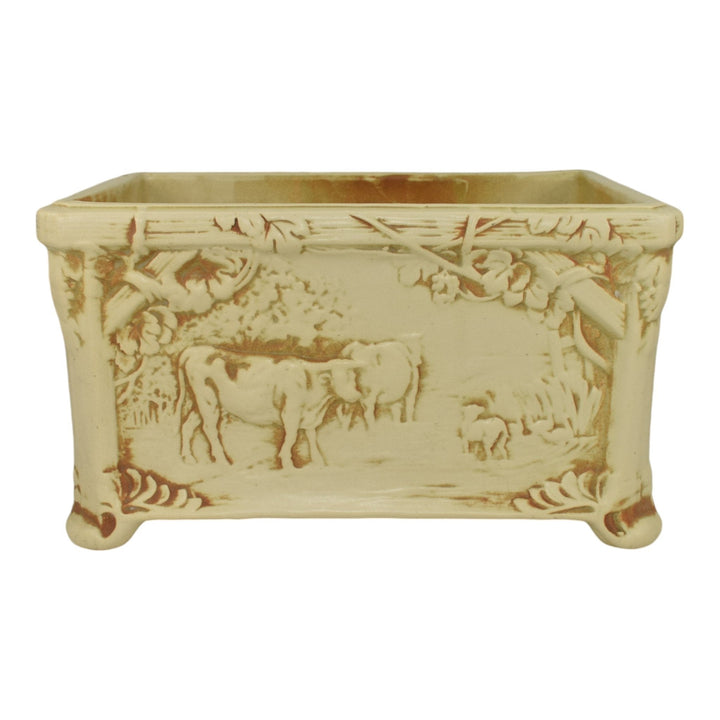 Weller Clinton Ivory Flemish 1914 Pottery Scenic Cows Ceramic Window Box Planter