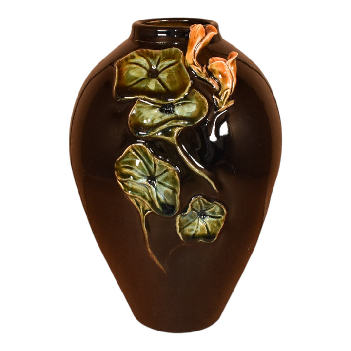 Ephraim Faience 2013 Hand Made Pottery Experimental Floral Black Ceramic Vase