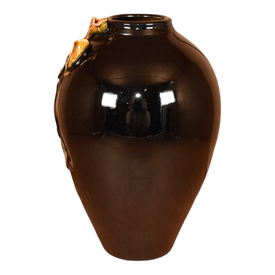 Ephraim Faience 2013 Hand Made Pottery Experimental Floral Black Ceramic Vase