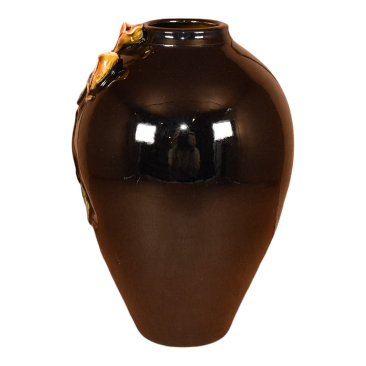 Ephraim Faience 2013 Hand Made Pottery Experimental Floral Black Ceramic Vase